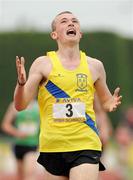 2 June 2012; Aaron O'Hanlon, St. Mary's, Drogheda, crosses the line to win the Intermediate Boys 1500m event at the Aviva All Ireland Schools’ Track and Field Championships 2012. Tullamore Harriers AC, Tullamore, Co. Offaly. Picture credit: Tomas Greally / SPORTSFILE