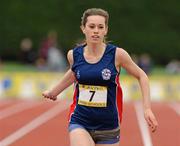 2 June 2012; Roseanna McGuckian, Ballymena Academy, Co. Antrim, crosses the line to win the Junior Girls 200m event at the Aviva All Ireland Schools’ Track and Field Championships 2012. Tullamore Harriers AC, Tullamore, Co. Offaly. Picture credit: Tomas Greally / SPORTSFILE