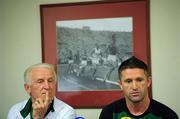 3 June 2012; Republic of Ireland manager Giovanni Trapattoni, with captain Robbie Keane, speaking to the media during a press conference ahead of their Friendly International against Hungary on Monday. Republic of Ireland EURO2012 Press Conference, Ferenc Puskás Stadium, Budapest, Hungary. Picture credit: David Maher / SPORTSFILE