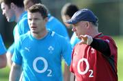 4 June 2012; Ireland head coach Declan Kidney issues instructions to Brian O'Driscoll during squad training ahead of their Steinlager Series 2012 1st test against New Zealand on Saturday 9th June. Ireland Rugby Squad Training, Onewa Domain, Auckland, New Zealand. Picture credit: Ross Setford / SPORTSFILE