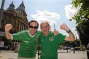 4 June 2012; Kevin McDaid, left with his father Martin, from Derry, picture in the centre of Budapest ahead of the game. Friendly International, Hungary v Republic of Ireland, Ferenc Puskás Stadium, Budapest, Hungary. Picture credit: David Maher / SPORTSFILE