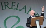 6 June 2012; President of Ireland Michael D Higgins speaking at Olympic House, Howth, on the start of the Dublin leg of the London 2012 Olympic Torch relay . Harbour Road, Howth, Dublin. Picture credit: Brian Lawless / SPORTSFILE