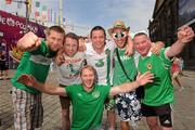 9 June 2012; Republic of Ireland supporters, from left to right, Alan O'Brien, Chris Maher, Sean Fleming, Eddie Clifford, James Ready and Eamonn Manfield, all from Kilkenny, in the centre of Poznan ahead of the Republic of Ireland's EURO2012 opening game against Croatia on Sunday. Poznan, Poland. Picture credit: David Maher / SPORTSFILE