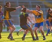 9 June 2012; Clare's Gordan Kelly, centre, celebrates with team-mates Eoin Troy, left, and Graham Kelly, right, after victory over Limerick. Munster GAA Football Senior Championship Semi-Final, Limerick v Clare, Gaelic Grounds, Limerick. Picture credit: Diarmuid Greene / SPORTSFILE