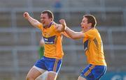 9 June 2012; Clare players David Tubridy, left, and Gary Brennan celebrate after victory over Limerick. Munster GAA Football Senior Championship Semi-Final, Limerick v Clare, Gaelic Grounds, Limerick. Picture credit: Diarmuid Greene / SPORTSFILE