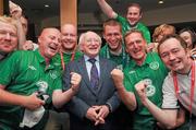 10 June 2012; The President of Ireland Michael D Higgins is greeted by Republic of Ireland supporters at the team hotel before the game. Sheraton Sopot Hotel, Gdynia, Poland. Picture credit: David Maher / SPORTSFILE