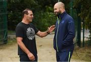 4 September 2017; Scott Fardy of Leinster, right, with former French rugby player Raphaël Ibañez during squad training at the UCD in Belfield, Dublin. Photo by David Fitzgerald/Sportsfile