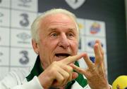 11 June 2012; Republic of Ireland manager Giovanni Trapattoni speaking to the media during a press conference ahead of their UEFA EURO 2012, Group C, game against Spain on Thursday. Republic of Ireland EURO2012 Press Conference, Municipal Stadium, Gdynia, Poland. Picture credit: David Maher / SPORTSFILE