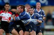 30 August 2002; Ceri Sweeney of Pontypridd is tackled by Keith Gleeson of Leinster during the Celtic League Pool B match between Leinster and Pontypridd at Donnybrook Stadium in Dublin. Photo by Ray McManus/Sportsfile