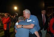 31 August 2002; Munster coach Alan Gaffney, left, is congratulated by team doctor Len Harty following their victory in the Celtic League Pool A match between Llanelli and Munster at Stradey Park in Llanelli, Wales. Photo by Matt Browne/Sportsfile