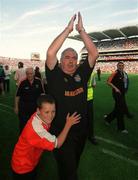 1 September 2002; Armagh manager Joe Kernan celebrates with his son Ross following his side's victory in the Bank of Ireland All-Ireland Senior Football Championship Semi-Final match between Armagh and Dublin at Croke Park in Dublin. Photo by Damien Eagers/Sportsfile