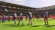 1 September 2002; The Dublin and Armagh teams take part in the pre-match parade prior to the Bank of Ireland All-Ireland Senior Football Championship Semi-Final match between Armagh and Dublin at Croke Park in Dublin. Photo by Brian Lawless/Sportsfile