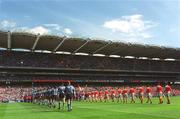 1 September 2002; The Dublin and Armagh teams take part in the pre-match parade prior to the Bank of Ireland All-Ireland Senior Football Championship Semi-Final match between Armagh and Dublin at Croke Park in Dublin. Photo by Brian Lawless/Sportsfile