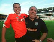 1 September 2002; Armagh manager Joe Kernan celebrates with his son Ross following the Bank of Ireland All-Ireland Senior Football Championship Semi-Final match between Armagh and Dublin at Croke Park in Dublin. Photo by Ray McManus/Sportsfile
