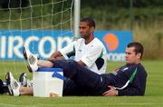 3 September 2002; Shay Given, right, and Phil Babb both sit out a Republic of Ireland training session at the AUL Complex in Clonshaugh, Dublin. Photo by Damien Eagers/Sportsfile