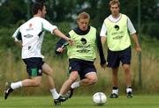 3 September 2002; Damien Duff, right, and Robbie Keane during a Republic of Ireland training session at the AUL Complex in Clonshaugh, Dublin. Photo by Damien Eagers/Sportsfile