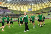 13 June 2012; Republic of Ireland manager Giovanni Trapattoni checks his watch during squad training ahead of their UEFA EURO 2012, Group C, game against Spain on Thursday. Republic of Ireland EURO2012 Squad Training, Arena Gdansk, Gdansk, Poland. Picture credit: David Maher / SPORTSFILE