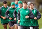 14 June 2012; Ireland's Brian O'Driscoll, followed by team-mates Ronan Loughney, Rory Best, Jonathan Sexton and Gordon D'Arcy, during squad training ahead of their Steinlager Series 2012, 2nd test, game against New Zealand on Saturday. Ireland Rugby Squad Training, Christchurch Rugby Park, Christchurch, New Zealand. Picture credit: Dianne Manson / SPORTSFILE