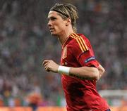 14 June 2012; Fernando Torres, Spain, celebrates after scoring his side's first goal after four minutes. EURO2012, Group C, Spain v Republic of Ireland, Arena Gdansk, Gdansk, Poland. Picture credit: Pat Murphy / SPORTSFILE