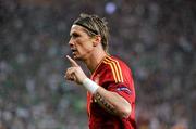 14 June 2012; Fernando Torres, Spain, celebrates after scoring his side's first goal after four minutes. EURO2012, Group C, Spain v Republic of Ireland, Arena Gdansk, Gdansk, Poland. Picture credit: Pat Murphy / SPORTSFILE