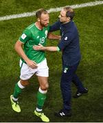 5 September 2017; David Meyler and Republic of Ireland manager Martin O'Neill during the FIFA World Cup Qualifier Group D match between Republic of Ireland and Serbia at the Aviva Stadium in Dublin. Photo by Stephen McCarthy/Sportsfile