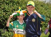 17 June 2012; Offaly supporters T.J. Bermingham, aged 10, and his sister Jessica, aged 12, from Ballycommon, Co. Offaly, show their support before the game. Leinster GAA Hurling Senior Championship Semi-Final, Galway v Offaly, O'Moore Park, Portlaoise, Co. Laois. Picture credit: Barry Cregg / SPORTSFILE