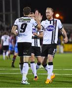 8 September 2017; David McMillan, 9, is congratulated by his Dundalk team-mate Chris Shields after scoring his side's fourth goal during the Irish Daily Mail FAI Cup Quarter-Final match between Dundalk and Drogheda United at Oriel Park in Dundalk, Co Louth. Photo by Stephen McCarthy/Sportsfile