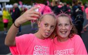 9 September 2017; Joy Ralph, age 11, from Greenhill, Dublin, and Jennifer Hynes, age 11, from Firhouse, Dublin, take a selfie during the Great Pink Run with Avonmore Slimline Milk in the Phoenix Park on Saturday, September 9th where over 6,000 women, men and children took part in the 7th year of this event with all funds supporting Breast Cancer Ireland’s pioneering research and awareness programme nationally. Photo by Cody Glenn/Sportsfile