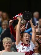 10 September 2017; Westmeath captain Fiona Leavy lifts The Kathleen Mills Cup after the Liberty Insurance All-Ireland Premier Junior Camogie Championship Final match between Dublin and Westmeath at Croke Park in Dublin. Photo by Piaras Ó Mídheach/Sportsfile