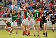 24 June 2012; Mayo players Conor Byrne, left, and Brian Mullen, celebrate at the end of the game. Electric Ireland Connacht GAA Football Minor Championship Semi-Final, Mayo v Sligo, McHale Park, Castlebar, Co. Mayo. Photo by Sportsfile