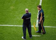 1 July 2012; Dublin manager Pat Gilroy, left, and Wexford manager Jason Ryan in conversation near the end of the game. Leinster GAA Football Senior Championship Semi-Final, Dublin v Wexford, Croke Park, Dublin. Picture credit: Dáire Brennan / SPORTSFILE