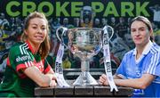 19 September 2017; The LGFA joined TG4 to call on all Proper Fans to come to Croke Park on Sunday for the TG4 The TG4 Ladies All Ireland Football Finals. Tickets are available now on www.tickets.ie or from usual GAA outlets. The action will begin at 11:45pm when Derry and Fermanagh contest the TG4 Junior All Ireland Final, this will be followed by the meeting of Tipperary and Tyrone at 1:45pm and then Dublin and Mayo will contest the TG4 Senior Championship Final at 4:00pm with the Brendan Martin Cup at stake. Pictured at the media day are Mayo's Sarah Tierney and Dublin's Sinead Aherne. Photo by Ramsey Cardy/Sportsfile