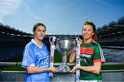 19 September 2017; The LGFA joined TG4 to call on all Proper Fans to come to Croke Park on Sunday for the TG4 The TG4 Ladies All Ireland Football Finals. Tickets are available now on www.tickets.ie or from usual GAA outlets. The action will begin at 11:45pm when Derry and Fermanagh contest the TG4 Junior All Ireland Final, this will be followed by the meeting of Tipperary and Tyrone at 1:45pm and then Dublin and Mayo will contest the TG4 Senior Championship Final at 4:00pm with the Brendan Martin Cup at stake. Pictured at the media day are Dublin's Sinead Aherne and Mayo's Sarah Tierney. Photo by Ramsey Cardy/Sportsfile