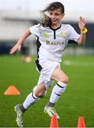 14 September 2017; Emma Duffy, age 10, from Mayo, during the Aviva Soccer Sisters Golden Camp. Forty girls from the Aviva ‘Soccer Sisters’ initiative were given the opportunity of a lifetime, as they took part in a special training session alongside several members of the Republic of Ireland women’s senior team. The girls were selected from over 4,000 budding footballers between the ages of seven and 12 to take part in the special session at the FAI National Training Centre, as part of the 2017 Aviva Soccer Sisters Golden Camp. The Camp saw the girls sit in on a full Irish team training session, before taking to the field with the team ahead of next Tuesday’s FIFA World Cup Qualifier against Northern Ireland. The Aviva Soccer Sisters programme has been running since 2010 and is aimed at engaging young girls in physical exercise and attracting them to the game of football. Over 30,000 girls have taken part in the programme since it first kicked off, including Roma McLaughlin who is part of Colin Bell’s line-up for next week’s qualifier.  For further information on Aviva Soccer Sisters, visit: www.aviva.ie/soccersisters  #AvivaSoccerSisters. FAI National Training Centre, Abbotstown, Dublin. Photo by Stephen McCarthy/Sportsfile