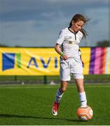 14 September 2017; Briana O'Donnell, age 11, of Mayflower Centre and Astro, Leitrim, during the Aviva Soccer Sisters Golden Camp. Forty girls from the Aviva ‘Soccer Sisters’ initiative were given the opportunity of a lifetime, as they took part in a special training session alongside several members of the Republic of Ireland women’s senior team. The girls were selected from over 4,000 budding footballers between the ages of seven and 12 to take part in the special session at the FAI National Training Centre, as part of the 2017 Aviva Soccer Sisters Golden Camp. The Camp saw the girls sit in on a full Irish team training session, before taking to the field with the team ahead of next Tuesday’s FIFA World Cup Qualifier against Northern Ireland. The Aviva Soccer Sisters programme has been running since 2010 and is aimed at engaging young girls in physical exercise and attracting them to the game of football. Over 30,000 girls have taken part in the programme since it first kicked off, including Roma McLaughlin who is part of Colin Bell’s line-up for next week’s qualifier.  For further information on Aviva Soccer Sisters, visit: www.aviva.ie/soccersisters  #AvivaSoccerSisters. FAI National Training Centre, Abbotstown, Dublin. Photo by Stephen McCarthy/Sportsfile