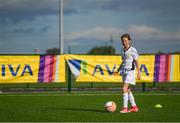 14 September 2017; Briana O'Donnell, age 11, of Mayflower Centre and Astro, Leitrim, during the Aviva Soccer Sisters Golden Camp. Forty girls from the Aviva ‘Soccer Sisters’ initiative were given the opportunity of a lifetime, as they took part in a special training session alongside several members of the Republic of Ireland women’s senior team. The girls were selected from over 4,000 budding footballers between the ages of seven and 12 to take part in the special session at the FAI National Training Centre, as part of the 2017 Aviva Soccer Sisters Golden Camp. The Camp saw the girls sit in on a full Irish team training session, before taking to the field with the team ahead of next Tuesday’s FIFA World Cup Qualifier against Northern Ireland. The Aviva Soccer Sisters programme has been running since 2010 and is aimed at engaging young girls in physical exercise and attracting them to the game of football. Over 30,000 girls have taken part in the programme since it first kicked off, including Roma McLaughlin who is part of Colin Bell’s line-up for next week’s qualifier.  For further information on Aviva Soccer Sisters, visit: www.aviva.ie/soccersisters  #AvivaSoccerSisters. FAI National Training Centre, Abbotstown, Dublin. Photo by Stephen McCarthy/Sportsfile