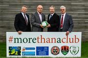 20 September 2017; In attendance during the FAI More Than A Club Launch are, from left, Brian Rohan, Cork City, Fran Gavin, Competition Director, Football Association of Ireland, Derek O'Neill, Project Manager, Football Association of Ireland and Chris Brien, Bohemians. The launch took place at FAI HQ, Abbotstown, Dublin 15. Photo by Sam Barnes/Sportsfile