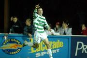 27 September 2002; Noel Hunt of Shamrock Rovers celebrates after scoring his side's first goal during the eircom League Premier Division match between St. Patrick's Athletic and Shamrock Rovers at Richmond Park in Dublin. Photo by Damien Eagers/Sportsfile