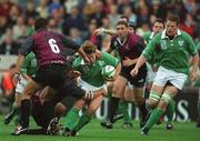28 September 2002; Shane Byrne of Ireland is tackled by George Chkhaidze of Georgia during the Rugby World Cup 2003 Qualifier match between Ireland and Georgia at Lansdowne Road in Dublin. Photo by Brendan Moran/Sportsfile