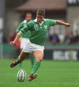 28 September 2002; Ronan O'Gara of Ireland kicks a penalty during the Rugby World Cup 2003 Qualifier match between Ireland and Georgia at Lansdowne Road in Dublin. Photo by Brendan Moran/Sportsfile