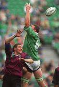 28 September 2002; Malcolm O'Kelly of Ireland and IIlia Zedguinidze of Georgia both miss the ball in the line out during the Rugby World Cup 2003 Qualifier match between Ireland and Georgia at Lansdowne Road in Dublin. Photo by Brendan Moran/Sportsfile
