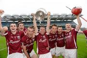 8 July 2012; Galway players, from left, Johnny Coen, Conor Cooney, Jonathan Glynn, Damien Hayes, Niall Burke, Andy Smith and Joe Canning celebrate with the Bob O'Keeffe Cup. Leinster GAA Hurling Senior Championship Final, Kilkenny v Galway, Croke Park, Dublin. Picture credit: Matt Browne / SPORTSFILE