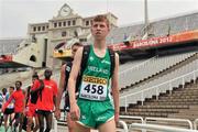 10 July 2012; Ireland's Ruairi Finnegan arrives into the stadium before his heat of the Men's 1500m. IAAF World Junior Athletics Championships, Montjuïc Olympic Stadium, Barcelona, Spain. Picture credit: Brendan Moran / SPORTSFILE