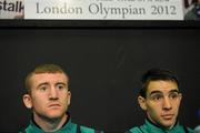 10 July 2012; Team Ireland boxing members Paddy Barnes, left, and Michael Conlon during a press conference ahead of the London 2012 Olympic Games. Team Ireland Boxing press conference, National Stadium, South Circular Road, Dublin. Picture credit: David Maher / SPORTSFILE