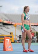 11 July 2012; Ireland's Joanna Mills waits during a delay before the start of her heat of the Women's 400m, where she finished 4th in a season best time of 54.17sec. IAAF World Junior Athletics Championships, Montjuïc Olympic Stadium, Barcelona, Spain. Picture credit: Brendan Moran / SPORTSFILE