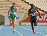 12 July 2012; Ireland's Marcus Lawler in action alongside winner Tyreek Hill, USA, during the Men's 200m heats, where he finished in 5th place in a time of 21.58sec. IAAF World Junior Athletics Championships, Olympic Stadium, Barcelona, Spain. Picture credit: Brendan Moran / SPORTSFILE