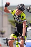 12 July 2012; Hugh Carthy, Maxgear Champion Systems, celebrates as he crosses the finishline to take victory on Stage 3 of the 2012 Junior Tour of Ireland, Castlebar - Ballycastle, Co. Mayo. Picture credit: Stephen McMahon / SPORTSFILE