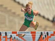 13 July 2012; Ireland's Sarah Lavin in action during her heat of the Women's 100m Hurdles where she finished 3rd in a time of 13.62sec and qualified for the semi-finals. IAAF World Junior Athletics Championships, Montjuïc Olympic Stadium, Barcelona, Spain. Picture credit: Brendan Moran / SPORTSFILE