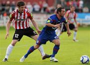 13 July 2012; Raffeal Cretaro, Sligo Rovers, in action against Ryan McBride, Derry City. Airtricity League Premier Division, Derry City v Sligo Rovers, Brandywell, Derry. Picture credit: Oliver McVeigh / SPORTSFILE