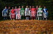 27 September 2017; EA SPORTS™ celebrates 10 years of SSE Airtricity League action with the return of the FIFA 18 Club packs! Featuring the individual club crest of all 12 Premier Division teams, Irish fans from across the country can show their support and download the special sleeve for free when the game launches this Friday 29th September from www.easports.com/uk/fifa/club-packs-17/league-of-ireland . Pictured at the Launch of FIFA 18 Club packs at the Iveagh Gardens in Dublin are SSE Airtricity League players, from left, Dean Clarke of Limerick FC, Jake Ellis of Bray Wanderers, Rafael Cretaro of Sligo Rovers, Ryan McEvoy of Drogheda United, Nathan Boyle of Derry City, Kieran Sadlier of Cork City, Sean Hoare of Dundalk, Dinny Corcroan of Bohemian, Gavin Peers of St Patrick's Athletic, Padraic Cunningham of Galway United, Ronan Finn of Shamrock Rovers and Ciaran Coll of Finn Harps. Photo by Stephen McCarthy/Sportsfile
